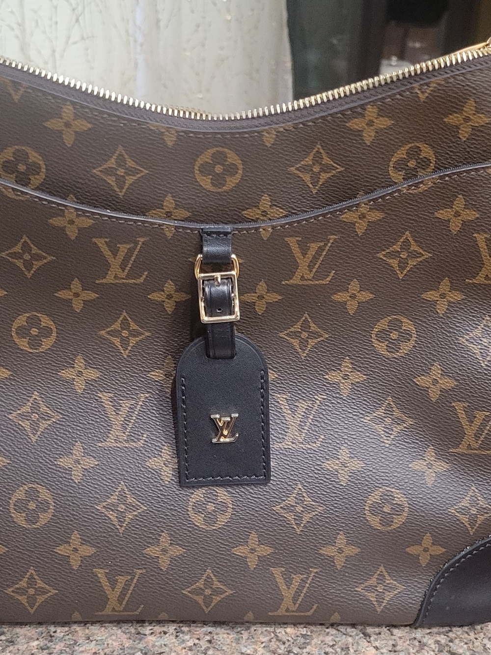 Louis Vuitton Monogram Canvas Tote with Dark Leather Trim and Gold-Tone Hardware
